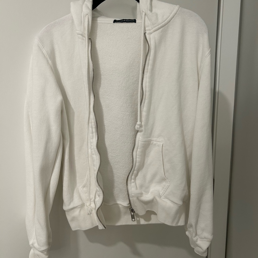 Brandy Melville White Zip-Up Hoodie